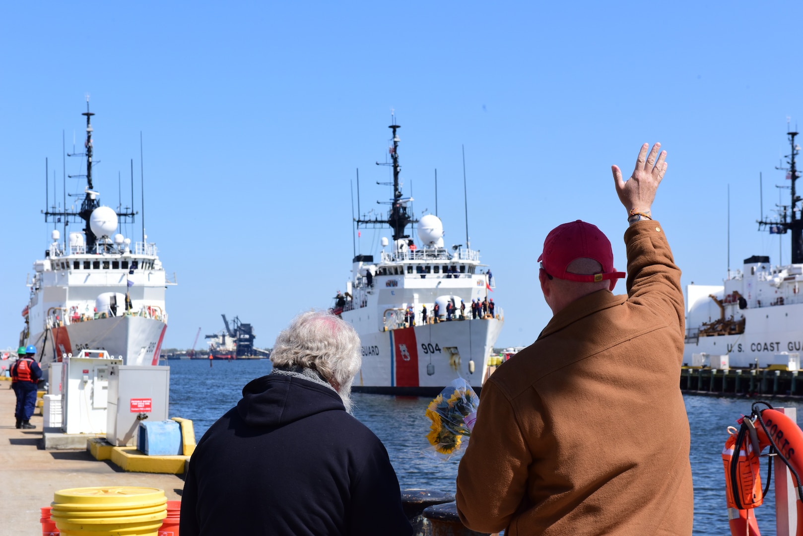 USCGC Northland (WMEC 904) approaches the pier, March 30, 2023 in Portsmouth, Virginia. Northland conducted a 62-day maritime safety and security deployment in the Florida Straits and Windward Passage while patrolling in support of Homeland Security Task Force – Southeast and Operation Vigilant Sentry. (U.S. Coast Guard photo by Petty Officer 2nd Class Brandon Hillard)