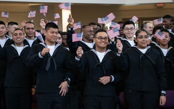 Recruits take the naturalization oath at Recruit Training Command.