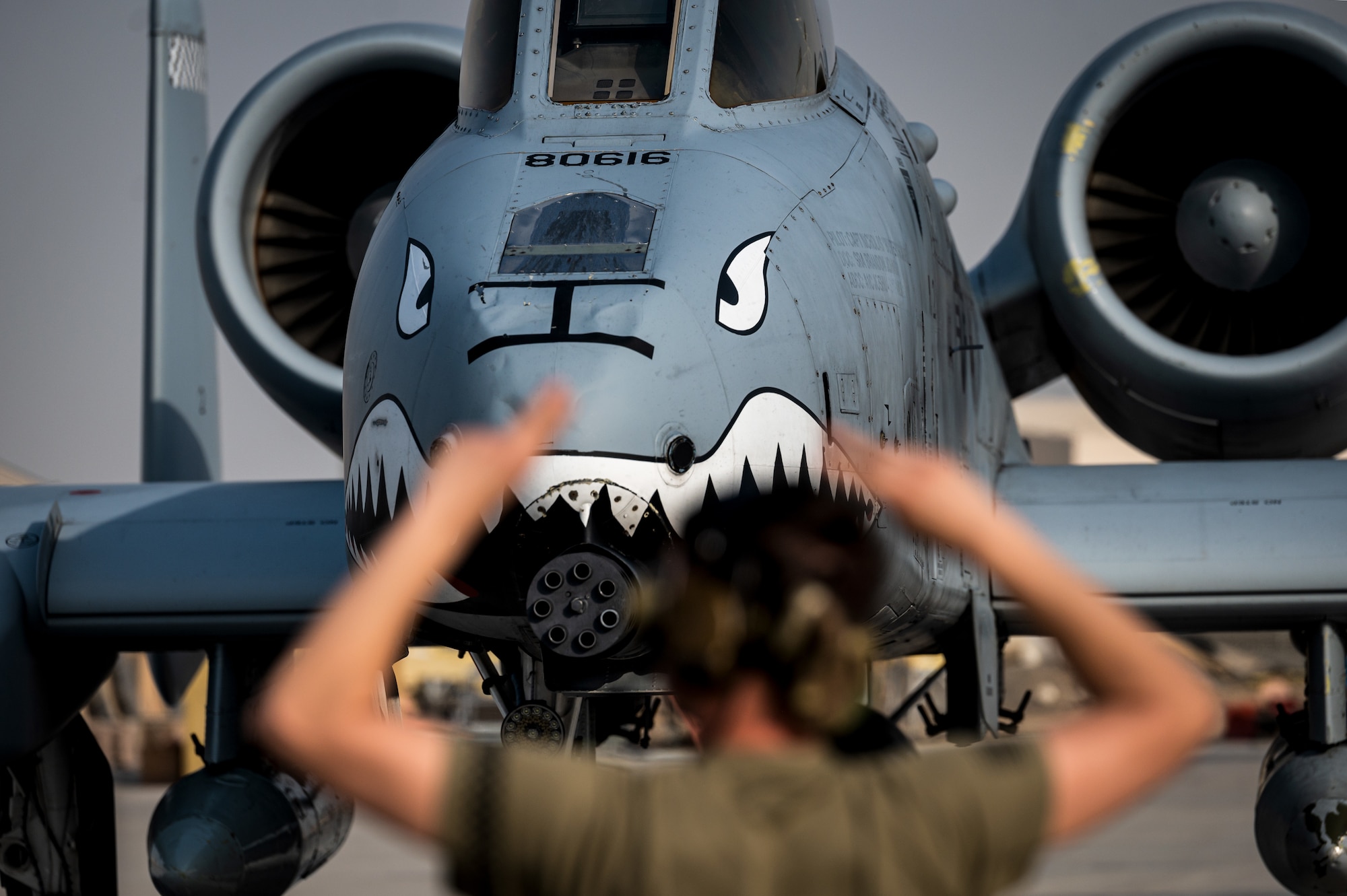 An A-10 Thunderbolt II taxies following its arrival at Al Dhafra Air Base, United Arab Emirates, March 31, 2023. As part of the 380th Air Expeditionary Wing, the aircraft will integrate seamlessly with the Air Warfare Center at Al Dhafra Ab, ensuring close air support capabilities are well-represented in exercises and missions. (U.S. Air Force photo by Staff Sgt. Sabatino DiMascio)