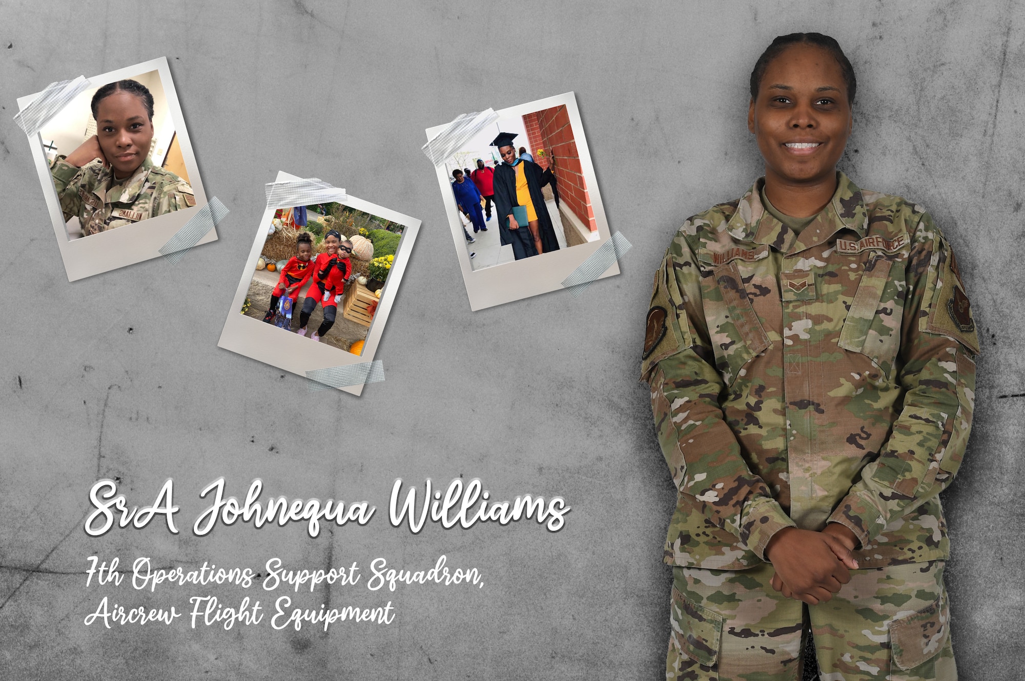 This Women's History Month, we celebrate the resilience and determination of women who overcome challenging circumstances to achieve their goals. One such woman is Senior Airman Johnequa Williams, who grew up in a two bedroom house with a hard-working single mother and three siblings. Despite facing financial challenges, she found joy in participating in school sports and activities. (U.S. Air Force graphic by Senior Airman Josiah Brown)