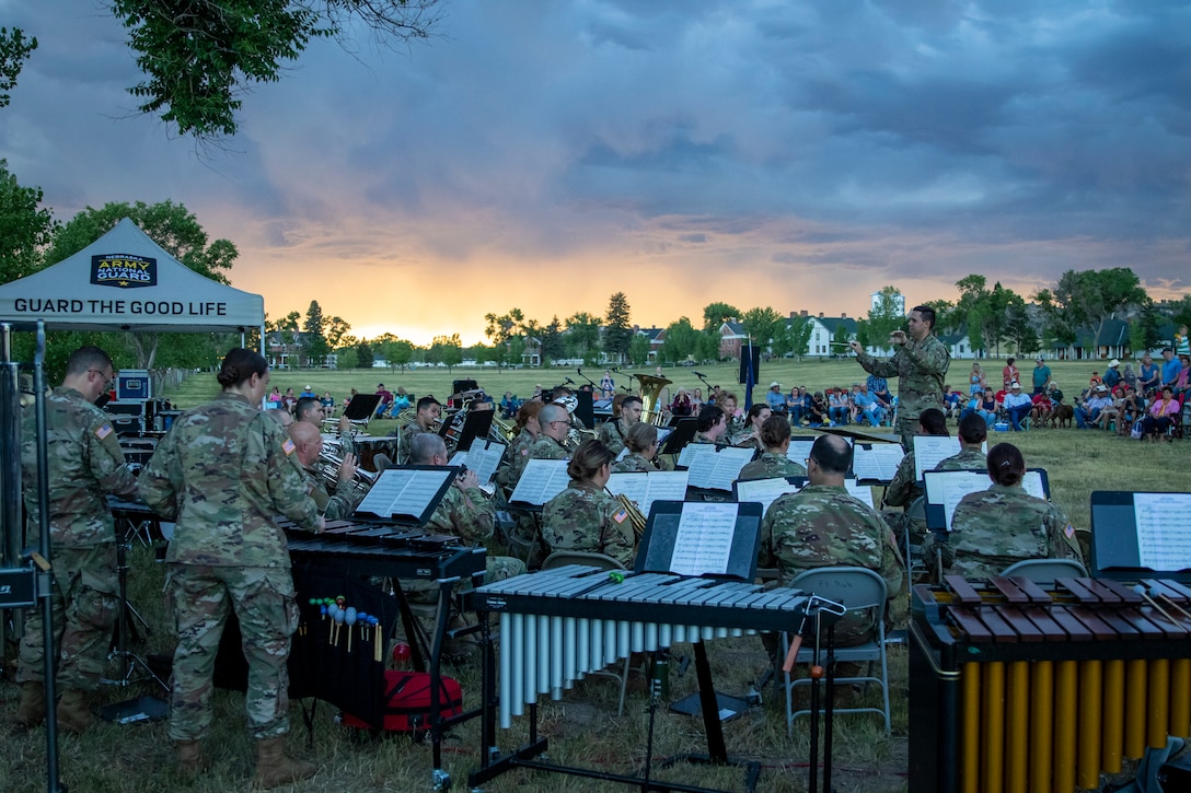 The Nebraska Army National Guard’s 43rd Army Band of Omaha, Nebraska, performs their second concert of the summer annual training tour at Fort Robinson State Park in Crawford, Nebraska, July 2, 2022.