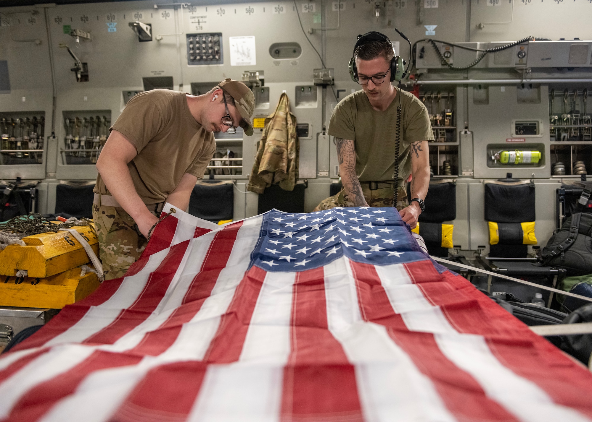 Airmen organize U.S. flags