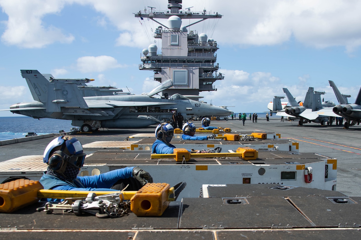 Flight operations aboard USS Gerald R. Ford (CVN 78) in the Atlantic Ocean.