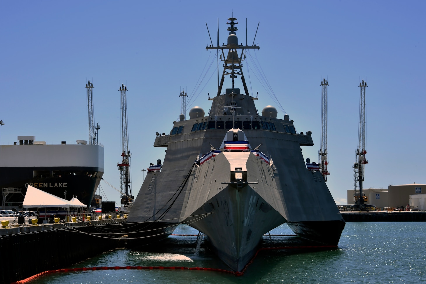 USS Santa Barbara (LCS 32) is in port at Naval Base Ventura County for its commissioning ceremony.