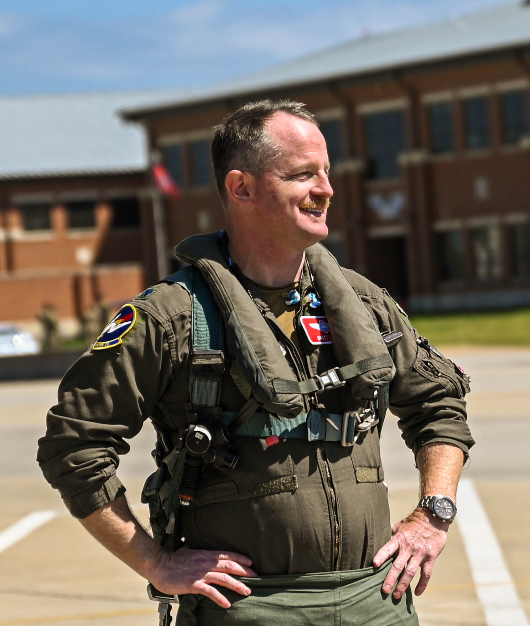 A Lt. Col. smiles after landing an F-22