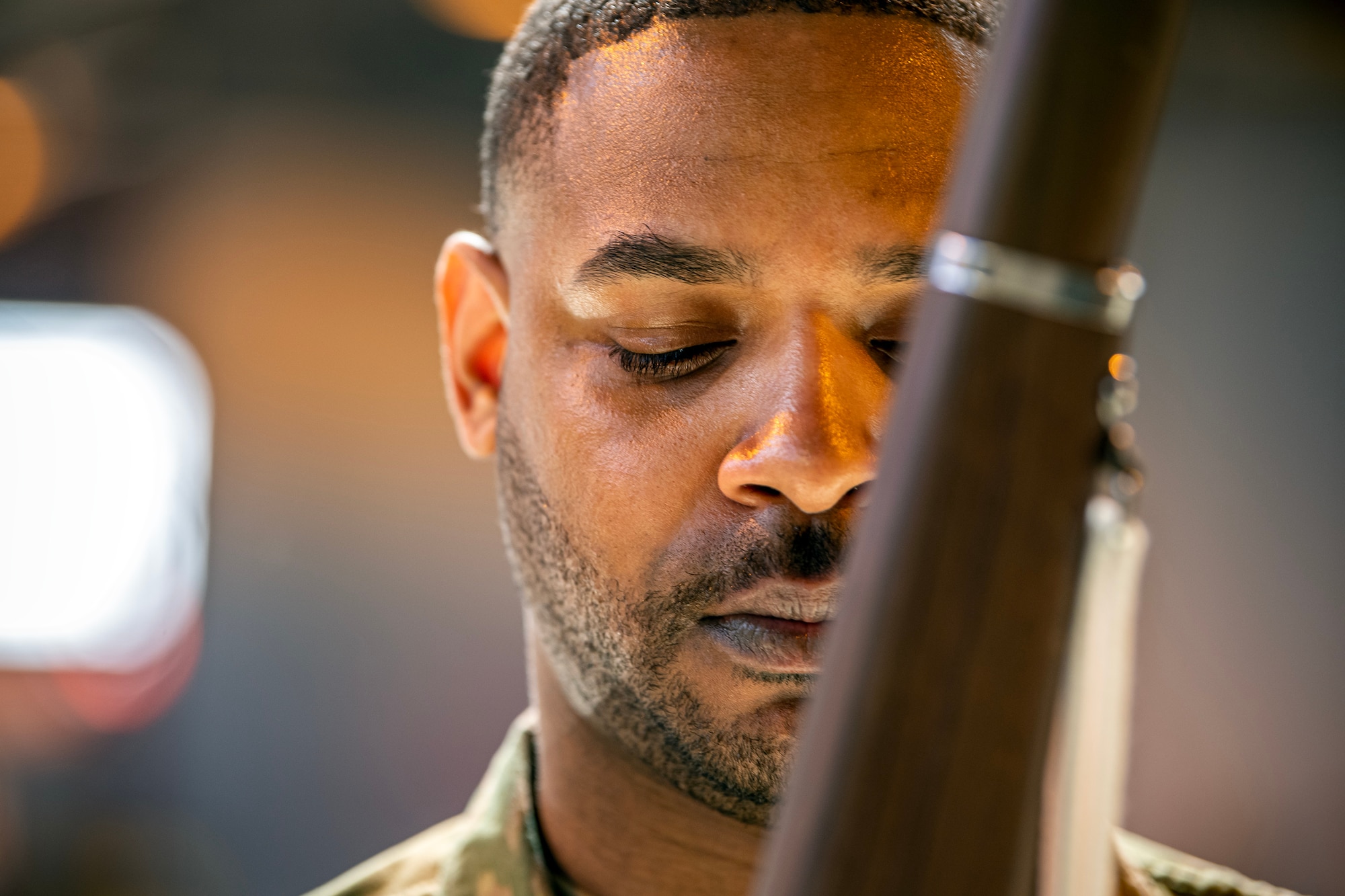 U.S. Air Force Tech Sgt. Jaz Cox-Gibbs, 423d Air Base Group Honor Guard team member, practices drill maneuvers at RAF Alconbury, England, April 21, 2023. In order to become HG members, Airmen must complete rigorous initial training to ensure they are qualified to render military honors. (U.S. Air Force photo by Staff Sgt. Eugene Oliver)