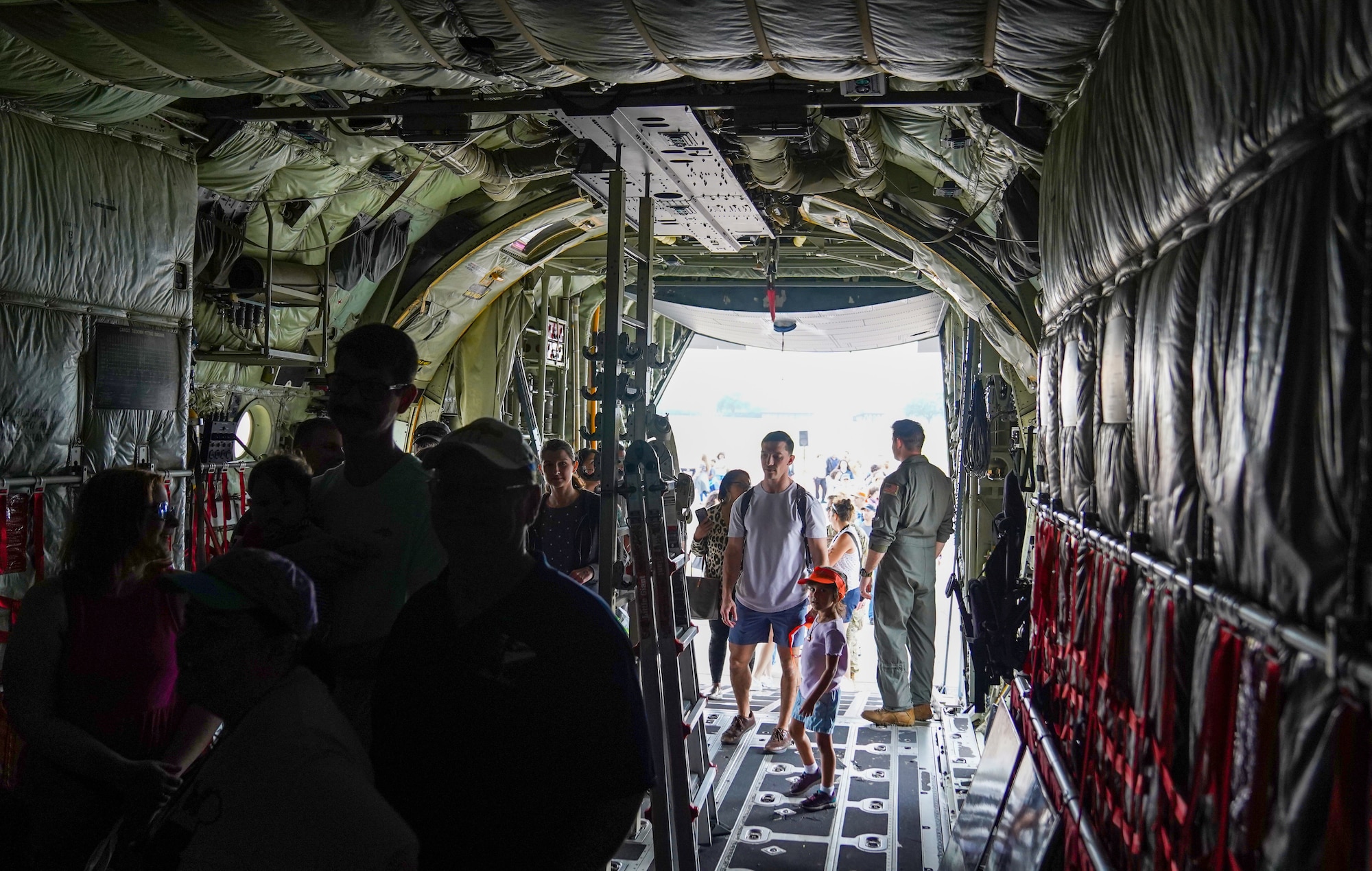 Attendees of the 2023 Thunder Over the Sound Air and Space Show tour a C-130J Super Hercules at Keesler Air Force Base, Mississippi, April 29, 2023.