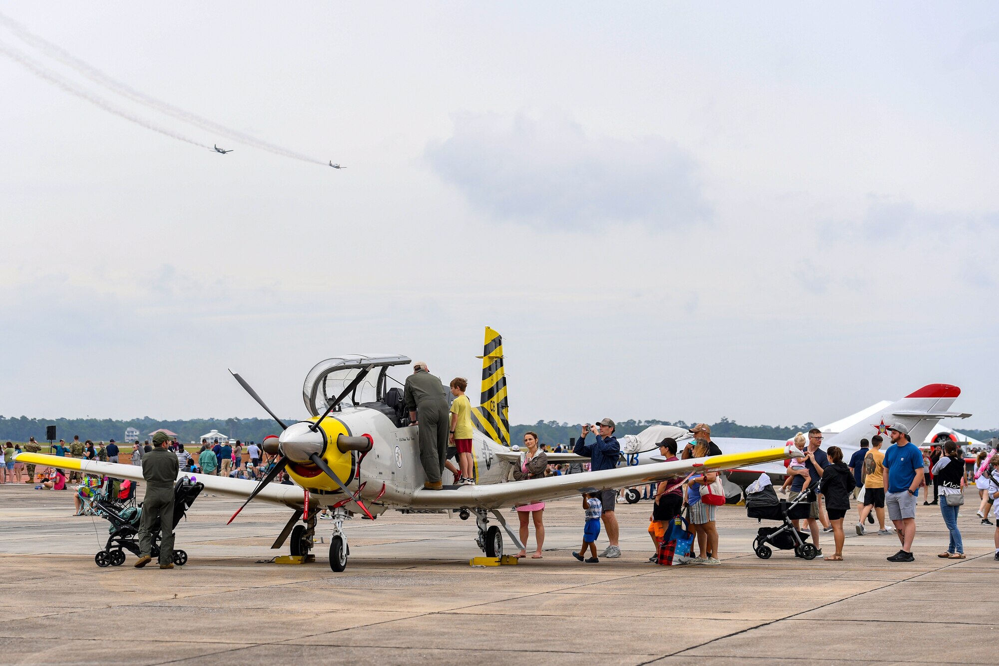 A T-6 Texan II is displayed during the 2023 Thunder Over the Sound Air and Space Show on Keesler Air Force Base, Mississippi, April 29, 2023.