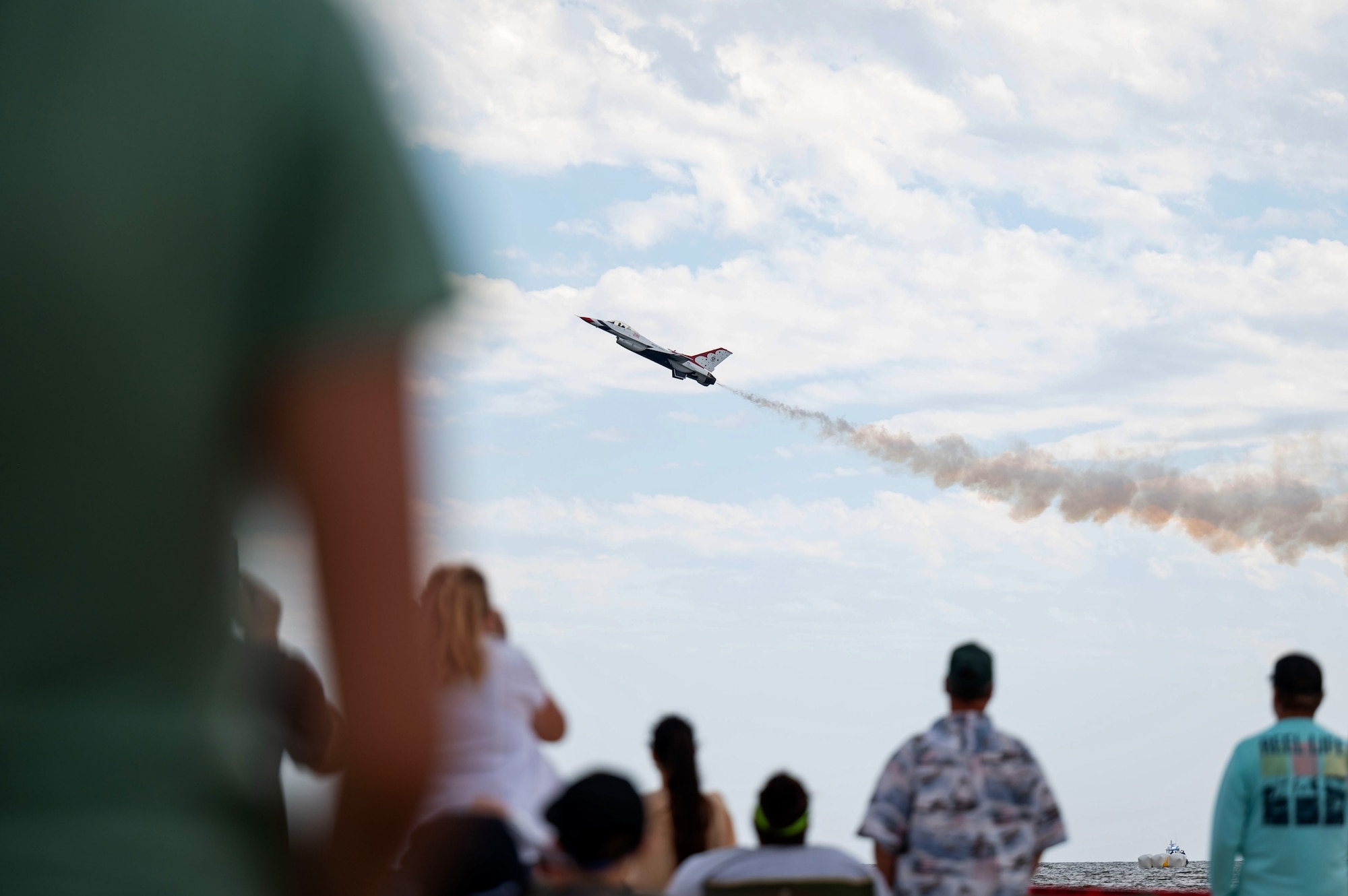 A Thunderbird performs during the 2023 Thunder Over the Sound Air and Space Show in Biloxi, Mississippi, April 29, 2023.