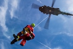 The Idaho Army National Guard's State Aviation Group and the Boise Fire Department’s Swiftwater/Dive Team conducted joint hoist rescue training April 26 and 28, 2023, at Gowen Field in Boise. The training enables the rescue team to become familiar with an aircraft's hoist while wearing river rescue gear.