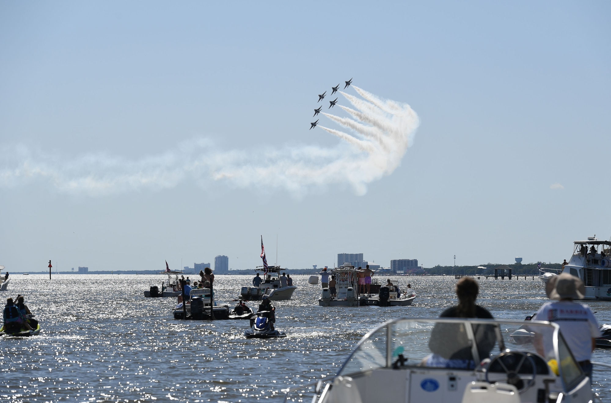 The Thunderbirds fly over Biloxi Beach during the 2023 Thunder Over the Sound Air and Space Show in Biloxi, Mississippi, April 30, 2023.