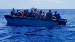 Coast Guard Cutter Joseph Napier interdicts an illegal voyage vessel with 36 migrants, 34 Dominicans and two Haitians, in Mona Passage waters northwest of Aguadilla, Puerto Rico April 30, 2023.  The migrant group was transferred to a Dominican Republic Navy vessel May 1, 2023. (U.S. Coast Guard photo)