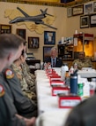Mr. Lance Fritz, U.S. Strategic Command and Consultation Committee member, and Gen. Anthony Cotton, U.S. Strategic Command commander, meet with members of the 37th Bomb Squadron prior to presenting them the Omaha Trophy on at  Ellsworth Air Force Base, South Dakota, April 21, 2023. The Omaha Trophy is awarded annually to the military units that demonstrate the highest performance standards in USSTRATCOM’s four mission areas, including strategic bomber operations. (U.S. Air Force photo by Senior Airman Alexis M. Morris)