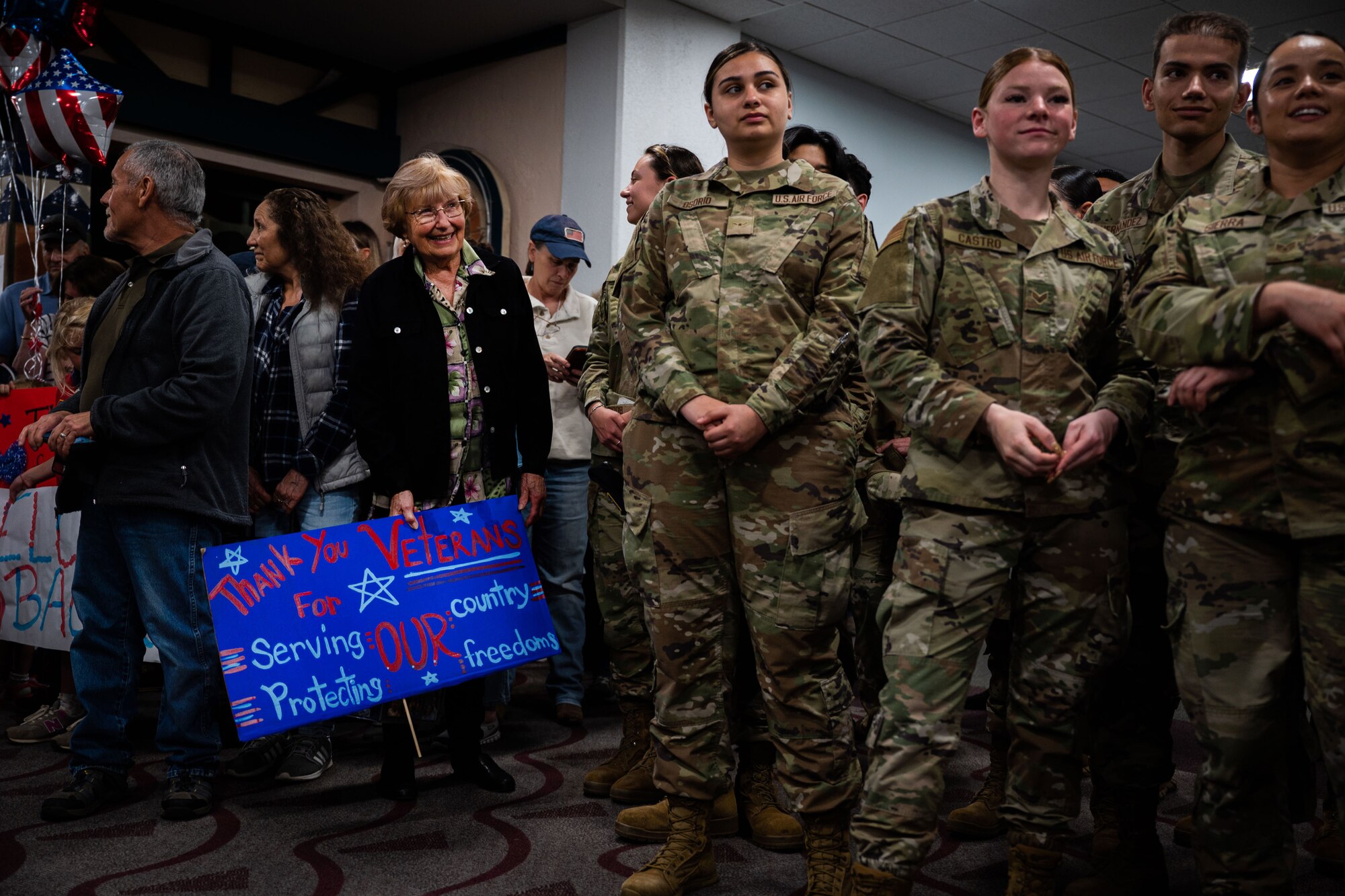 Attendees patiently wait the arrival of the California Central Coast Coastal Honor Flight consisting of WWII, Korea and Vietnam war veterans at the Santa Maria Airport in Santa Maria, Calif., April 26, 2023. More than 1,000 attendees showed up to support the event including family members, friends, military personnel and local residents. (U.S. Space Force photo by Tech. Sgt. Luke Kitterman)
