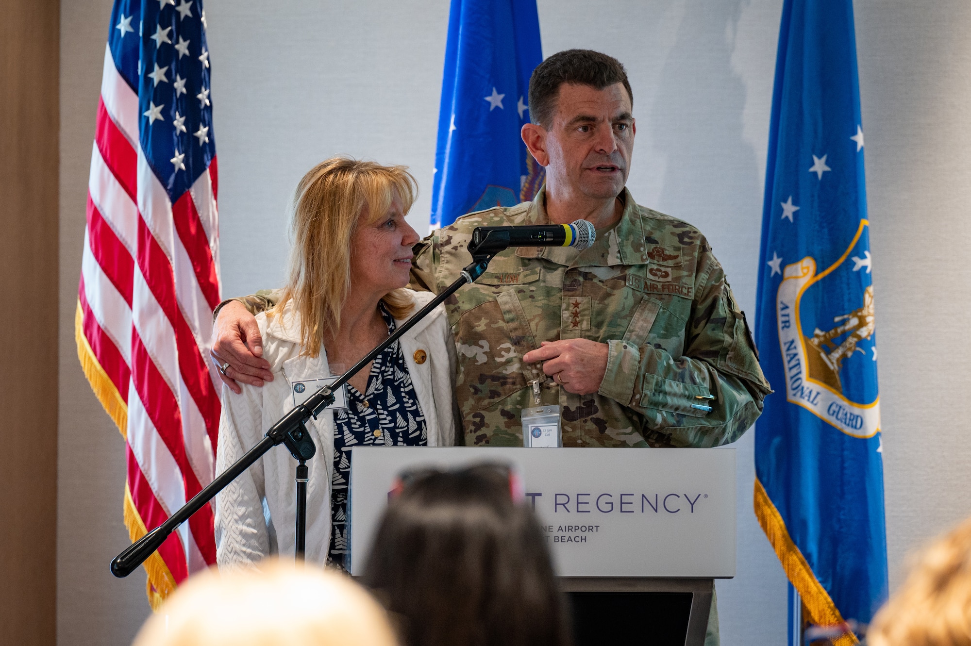 U.S. Air Force Lt. Gen. Michael A. Loh, right, director, Air National Guard, speaks during the spouse breakout session during the 2023 Wing Leader Conference in Newport Beach, California, April 26, 2023.