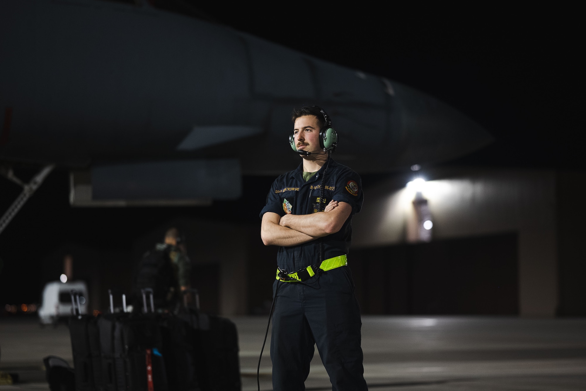 Staff Sgt. Jacob Szatkowski, 28th Aircraft Maintenance Squadron crew chief, prepares a B-1B Lancer for take off from Ellsworth Air Force Base, South Dakota, April 12, 2023. Bomber missions in the Indo-Pacific region enhance U.S. relationships with our regional allies and partners by fostering the exchange of information and refining shared tactics, techniques, and procedures to better integrate multilateral defense capabilities and enhance interoperability in support of regional security. (U.S. Air Force photo by Senior Airman Austin McIntosh)