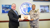 Brigadier General (BG) Abudulla Al-Ammari, Commander, Qatari Armed Forces (QAF) concepts and doctrine center visited NWDC on March 13, 2023. Mr. Michael Durkin, Director, Navy Warfare Development Center, greeted BG Al-Ammari on the Quarterdeck and posed for photos.