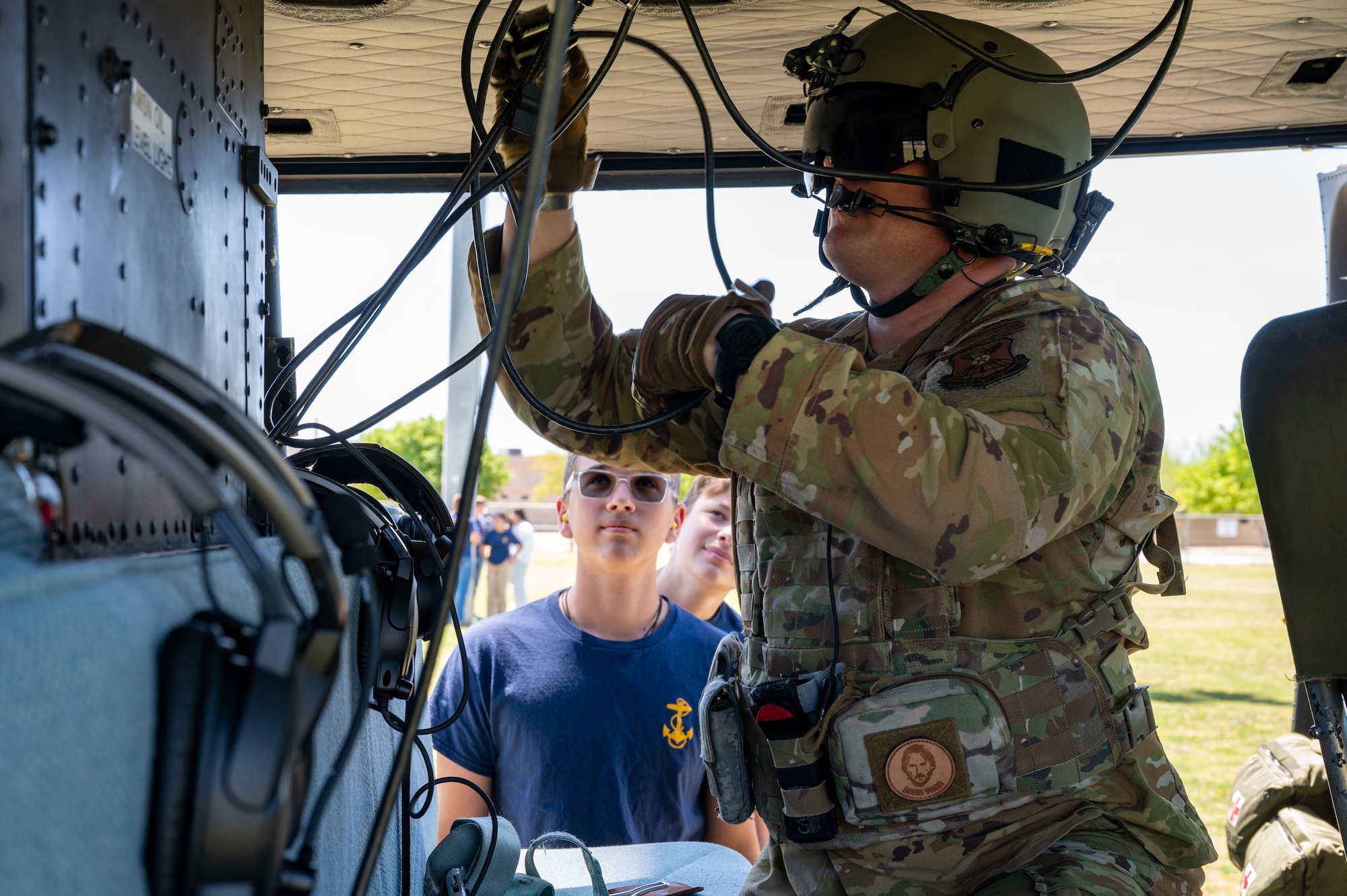 flight engineer preps a helmet