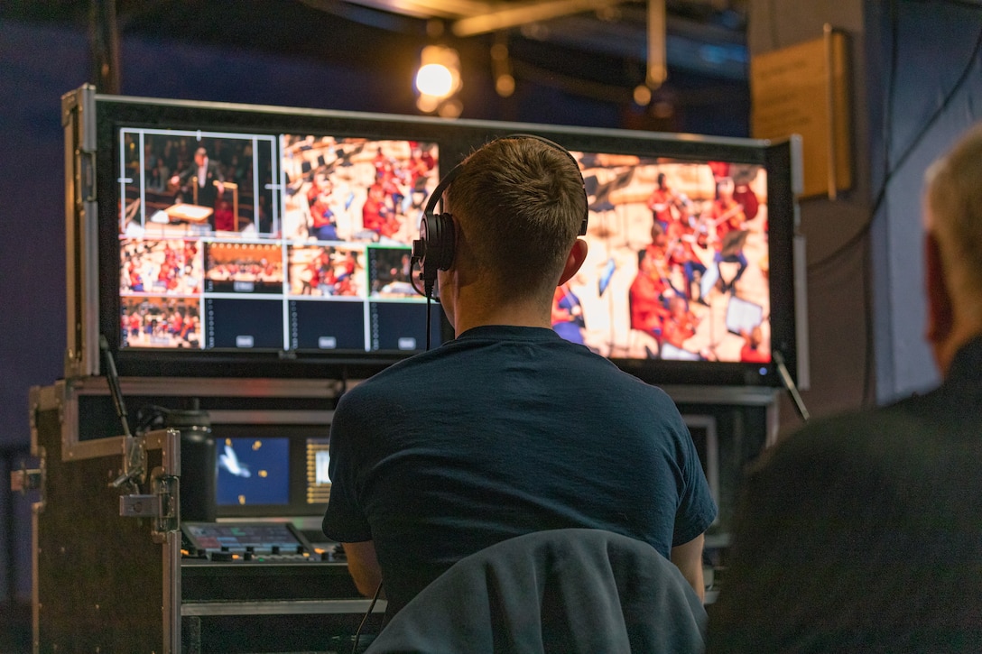A backstage view of video screens at the Marine Band's 225th anniversary concert held in North Bethesda, Md. on April 30, 2023.

(U.S. Marine Corps photos by SSgt. Chase Baran/Released)
