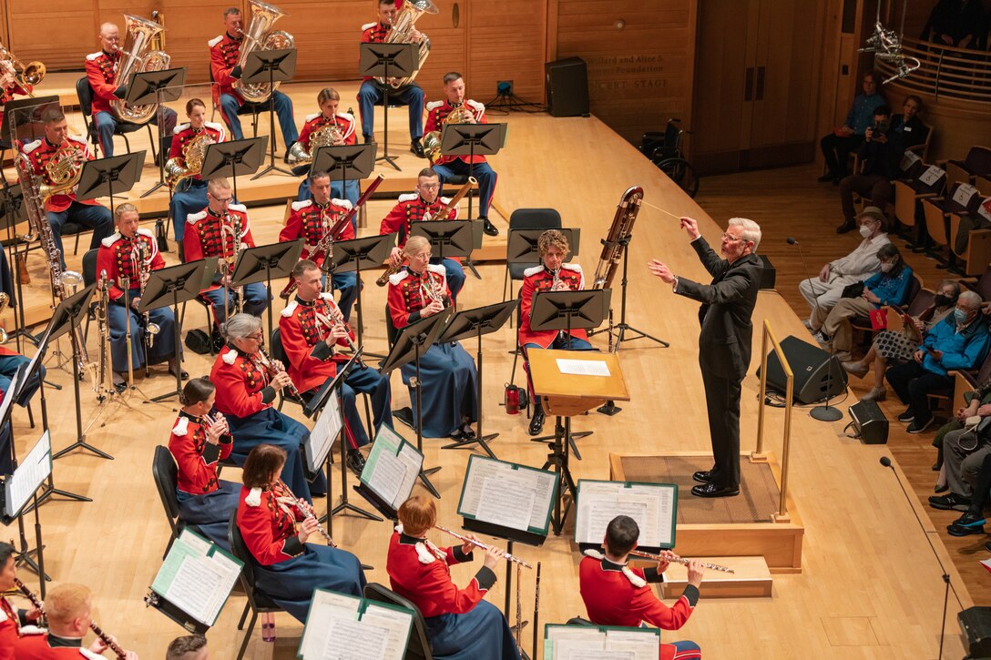 Col. Michael Colburn, 27th Director of "The President's Own" conducts the Marine Band during the ensemble's 225th anniversary concert held in North Bethesda, Md. on April 30, 2023.

(U.S. Marine Corps photos by SSgt. Chase Baran/Released)
