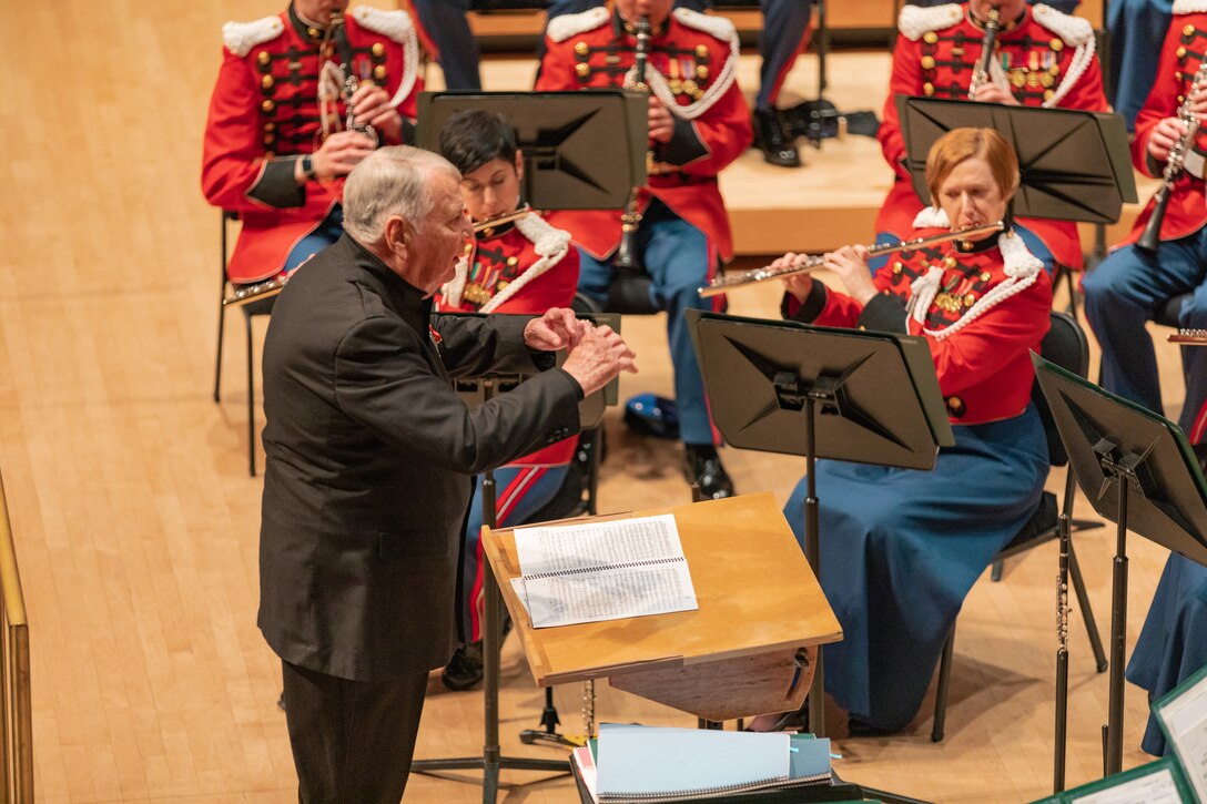 Col. John Bourgeois, 25th Director of "The President's Own" conducts the Marine Band during the ensemble's 225th anniversary concert held in North Bethesda, Md. on April 30, 2023.

(U.S. Marine Corps photos by SSgt. Chase Baran/Released)