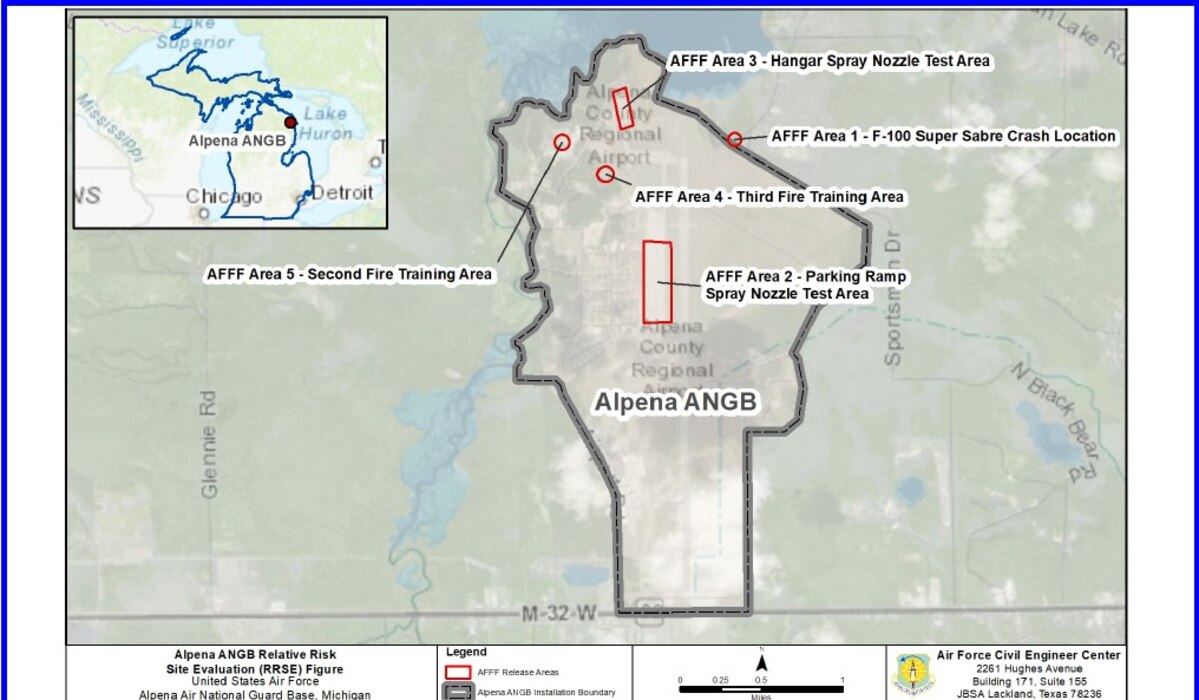 Map from Relative Risk Site Evaluation for the Alpena Combat Readiness Training Center.