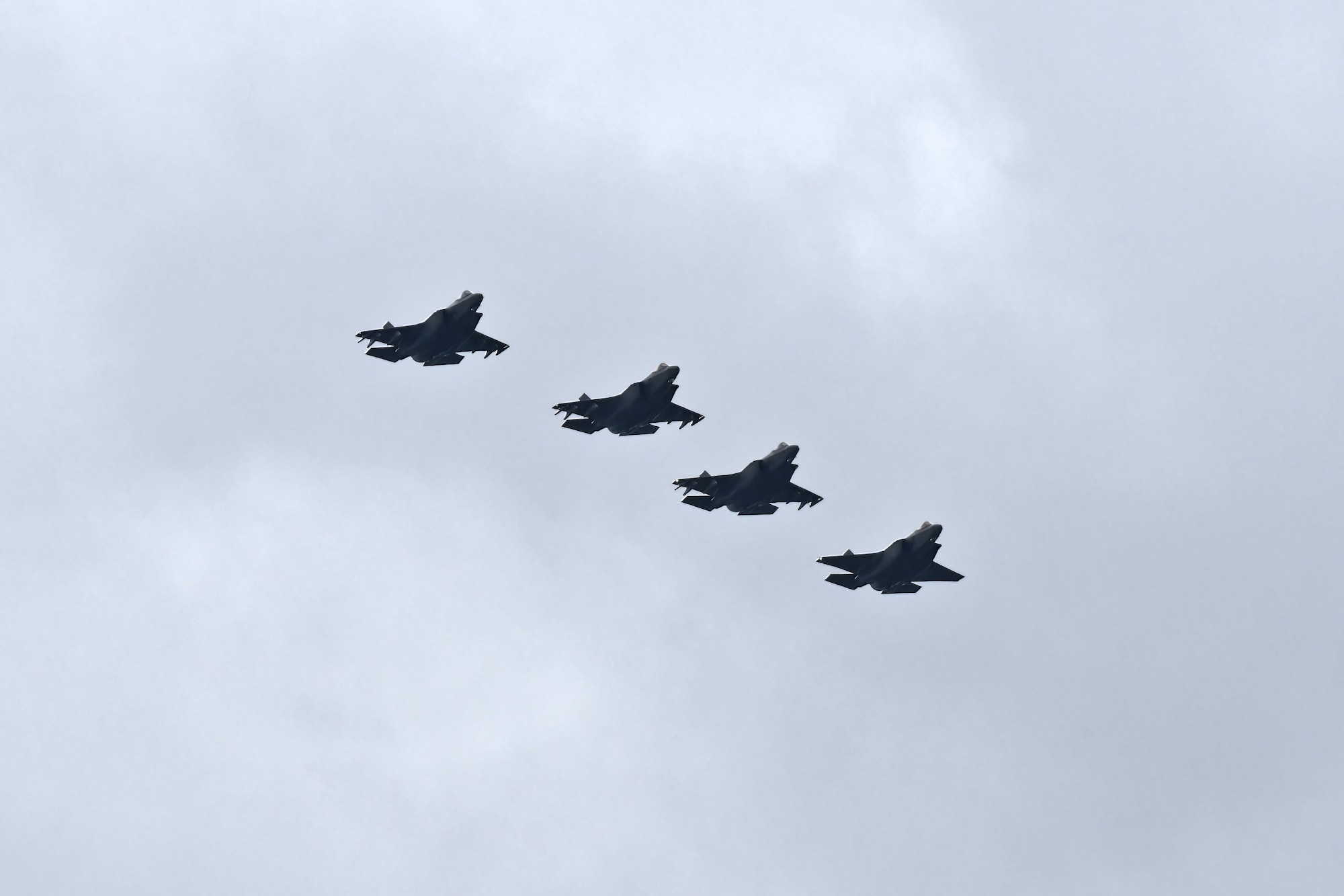 Four F-35A Lightning II aircraft including three assigned to the Wisconsin Air National Guard's 115th Fighter Wing, arrive at Dane County Regional Airport in Madison, Wisconsin, Apr. 25, 2023.