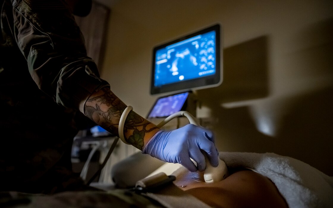 Image of an Airman working with a sonogram.