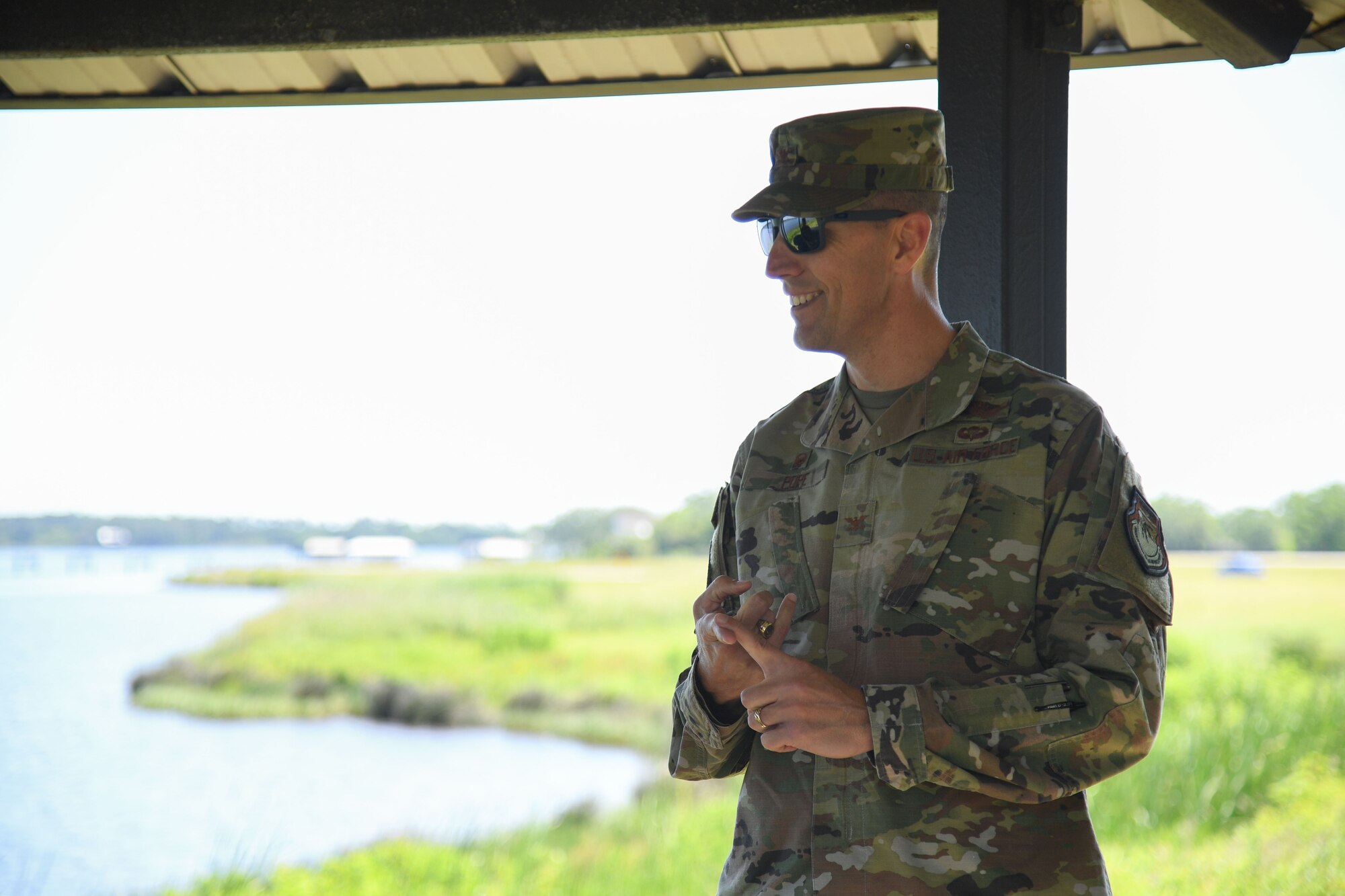 U.S. Air Force Col. Billy Pope, 81st Training Wing commander, delivers remarks during the Asian American & Pacific Islander Heritage Month Proclamation signing at the marina park at Keesler Air Force Base, Mississippi, May 2, 2023.