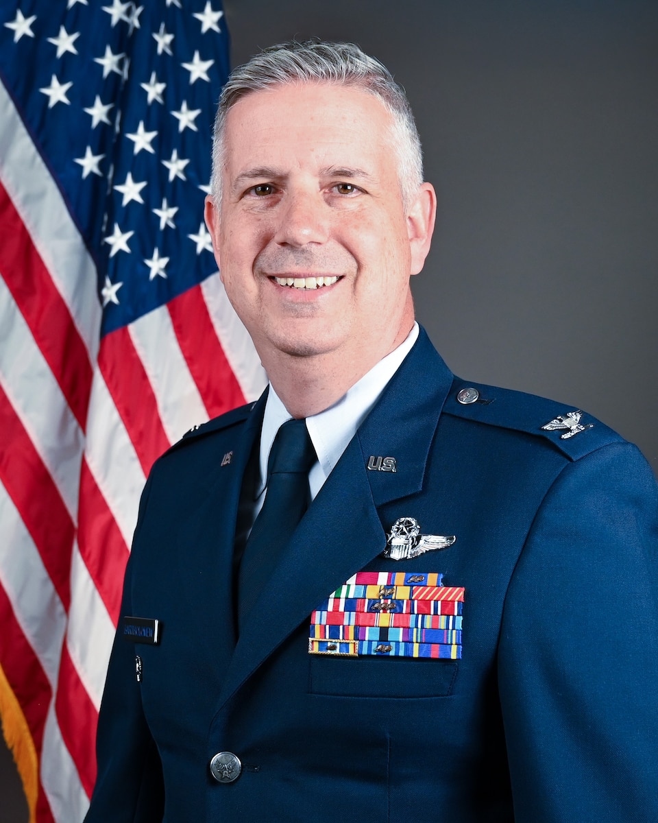 Col. Brenden C. Bartholomew sits for a photograph April 2, 2023, at Joint Base San Antonio-Lackland, Texas. (U.S. Air Force courtesy photo)