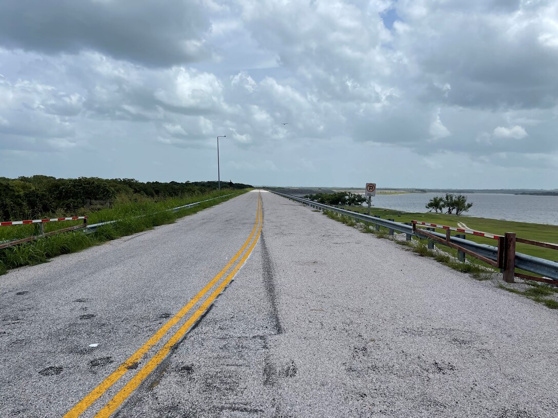 Somerville Lake Embankment Road showing open road.