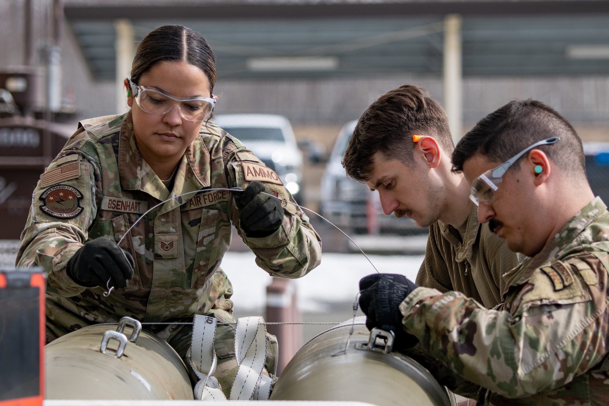 A photo of Airmen building a bomb