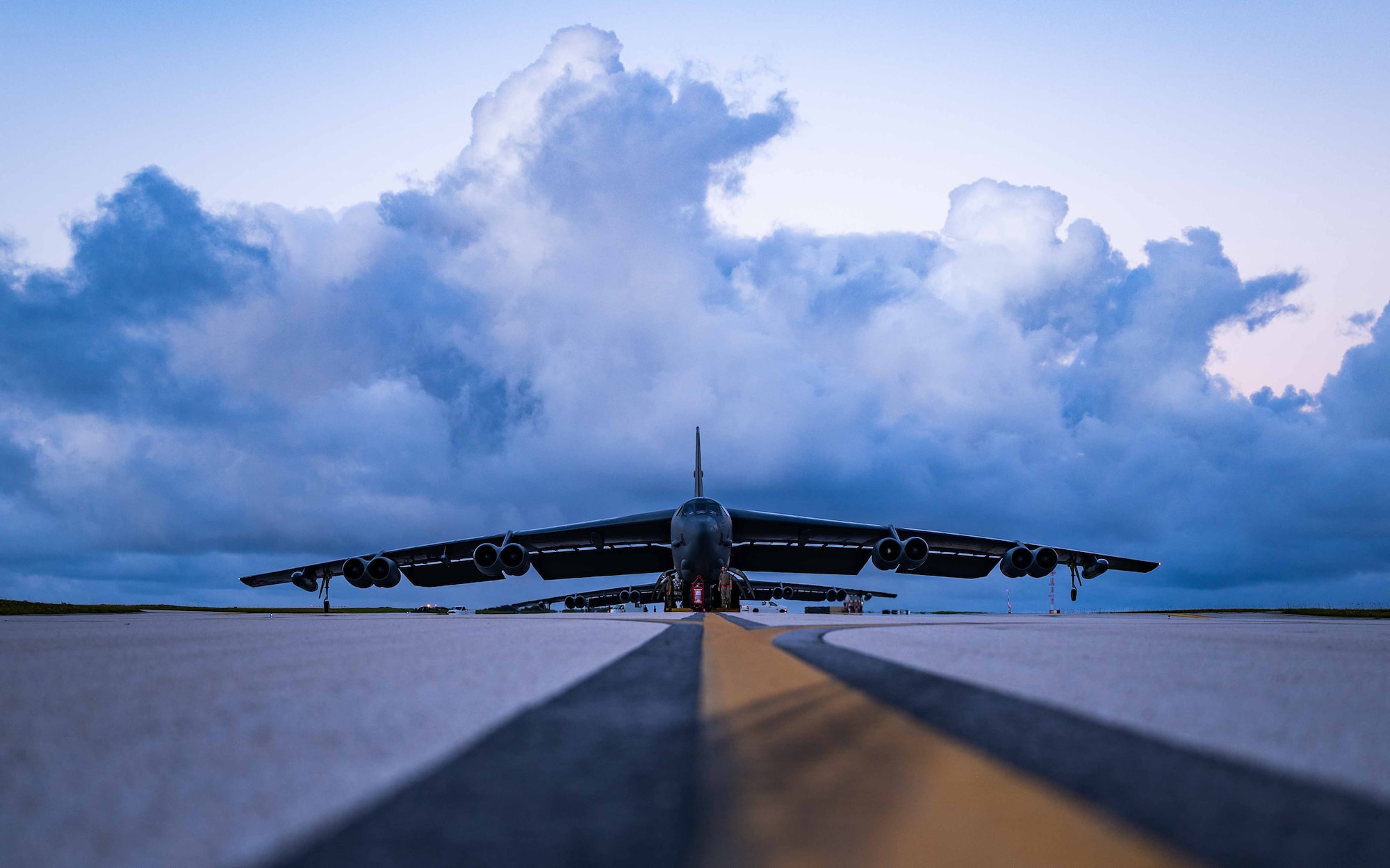 A B-52 Stratofortress assigned to a Bomber Task Force from the 2nd Bomb Wing at Barksdale Air Force Base, Louisiana, parks at Andersen Air Force Base, Guam, April 1, 2023. U.S. Indo-Pacific Command force employment, military posture, and operations honor our security commitments in the region by enabling us to rapidly respond to any potential crisis or challenge in the Indo-Pacific. (U.S. Air Force photo by Airman 1st Class William Pugh)