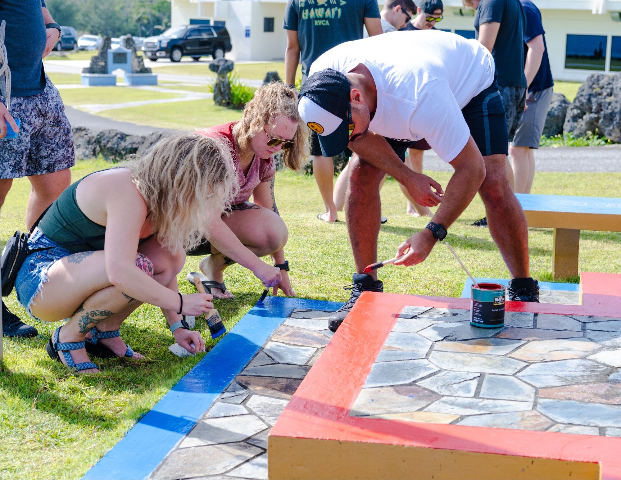 The 96th Bomb Squadron from Barksdale Air Force Base, Louisiana cleans up the B-52 Memorial at Adelup Point, Guam while present in Guam supporting a Bomber Task Force mission, April 19, 2023.