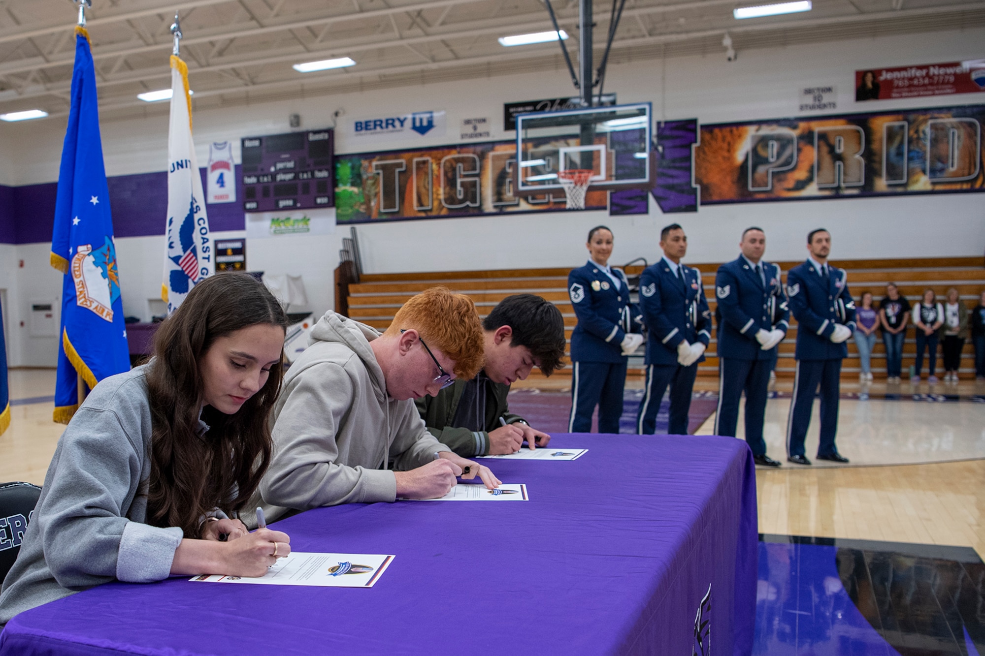 Students from Northwestern High School in Kokomo sign certificates of intent to join the military. Schools from both Peru and Kokomo held events to recognize the next generation of citizen warriors. (U.S. Air Force photo/TSgt. Jami Lancette)