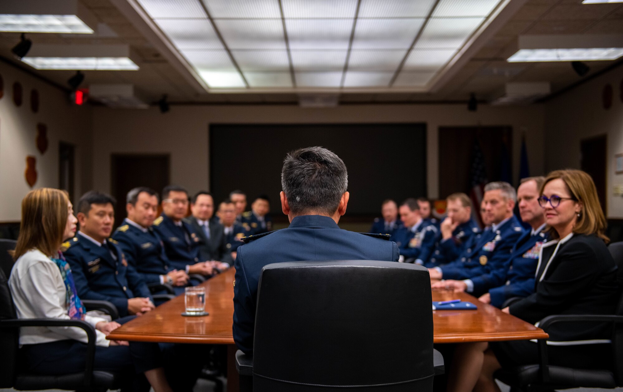 Republic of Singapore Air Force Maj. Gen. Kelvin Khong, Republic of Singapore Chief of Air Force, addresses with Singaporean and U.S. Air Force leadership during the RSAF Peace Carvin II 30th Anniversary celebration event, April 25, 2023, at Luke Air Force Base, Arizona.