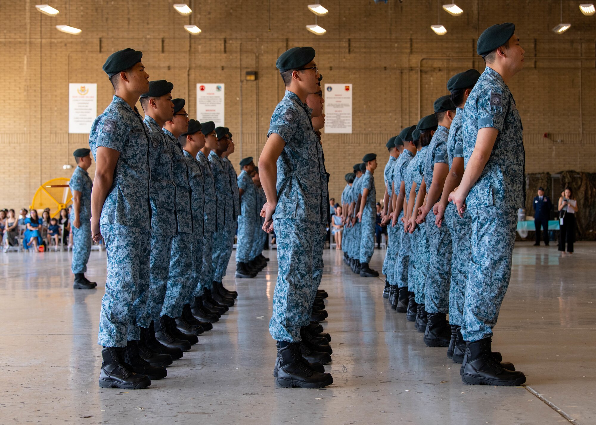 The 425th Fighter Squadron personnel stand during a parade ceremony, April 25, 2023, at Luke Air Force Base, Arizona.