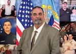 Official photo of Richard TeBeau in brown suit with American and DLA flags in the background