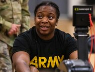 U.S. Army Staff Sgt. Jewel Lewis practices rowing during the U.S. Army Adaptive Sports Camp at Fort Bragg, North Carolina, April 05. Over 70 wounded, ill and injured Soldiers are training in a series of athletic events including archery, cycling, shooting, sitting volleyball, swimming, powerlifting, track, field, rowing, and wheelchair basketball. The Adaptive Sports Camp celebrates wounded, ill, and injured Soldiers' ability to recover and overcome. The Army holds qualifying trials for Active Duty, wounded, ill or injured Soldiers to assess and select athletes for competition in the Warrior Games Challenge. This year, the Warrior Games Challenge takes place in June 2023 at Naval Air Station North Island in San Diego, California. (U.S. Army photo by Spc Mark Davis)