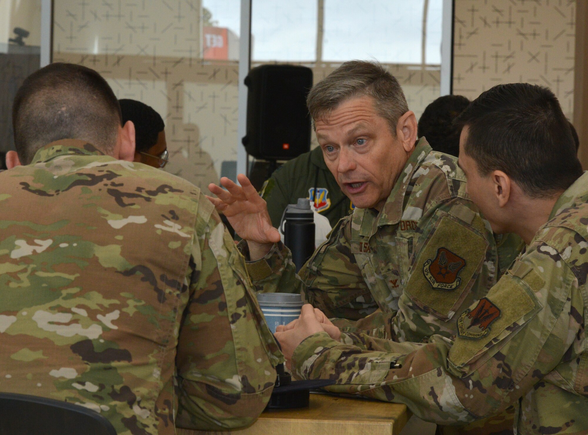 Col. Darrell DeSalme, 688th Cyberspace Wing individual mobilization Augmentee, guides Airmen through a speed-mentoring session, Friday, at Joint Base San Antonio-Kelly.