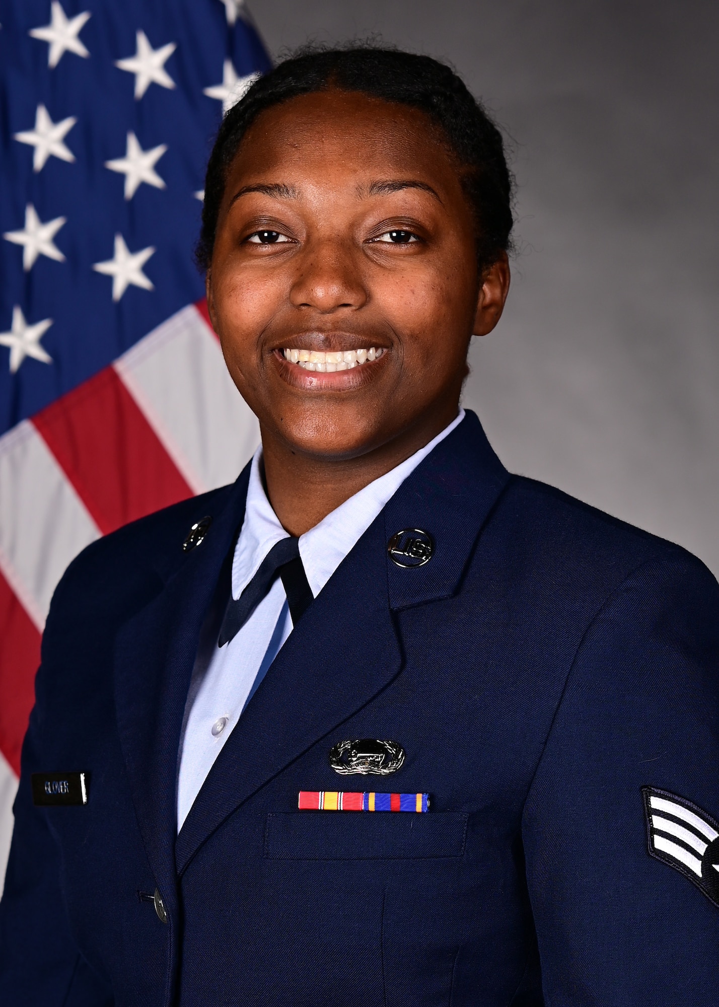 The official photo of Senior Airman Gabrielle Glover, 354th Fighter Squadron all-source intelligence analyst, at Davis-Monthan Air Force Base, Ariz., April 19, 2023. (U.S. Air Force photo)
