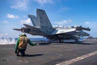 USS Nimitz (CVN 68) conducts flight operations in the South China Sea.
