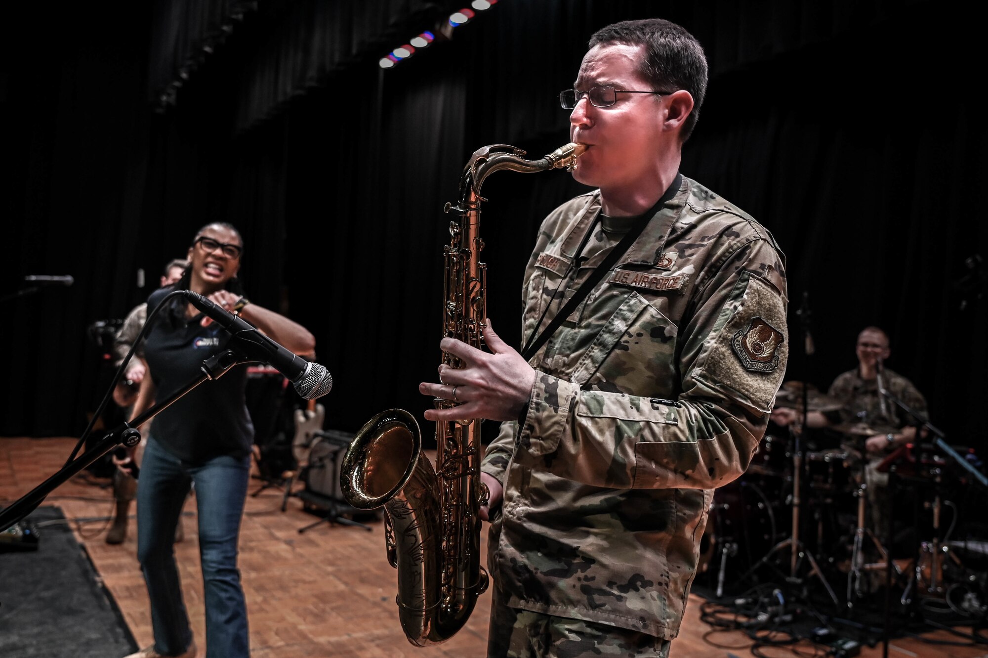 A band performs on stage