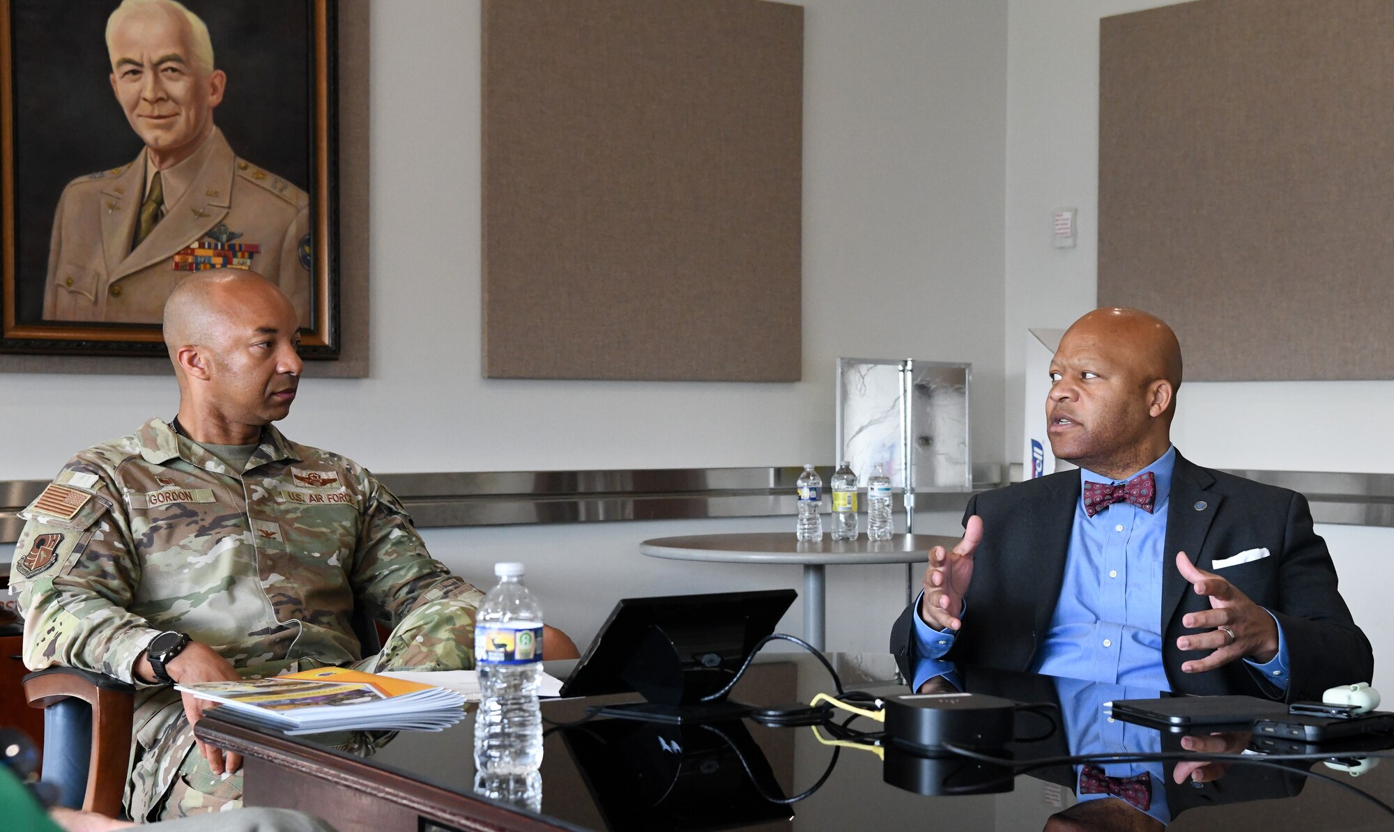 Civilian speaking with Air Force officer