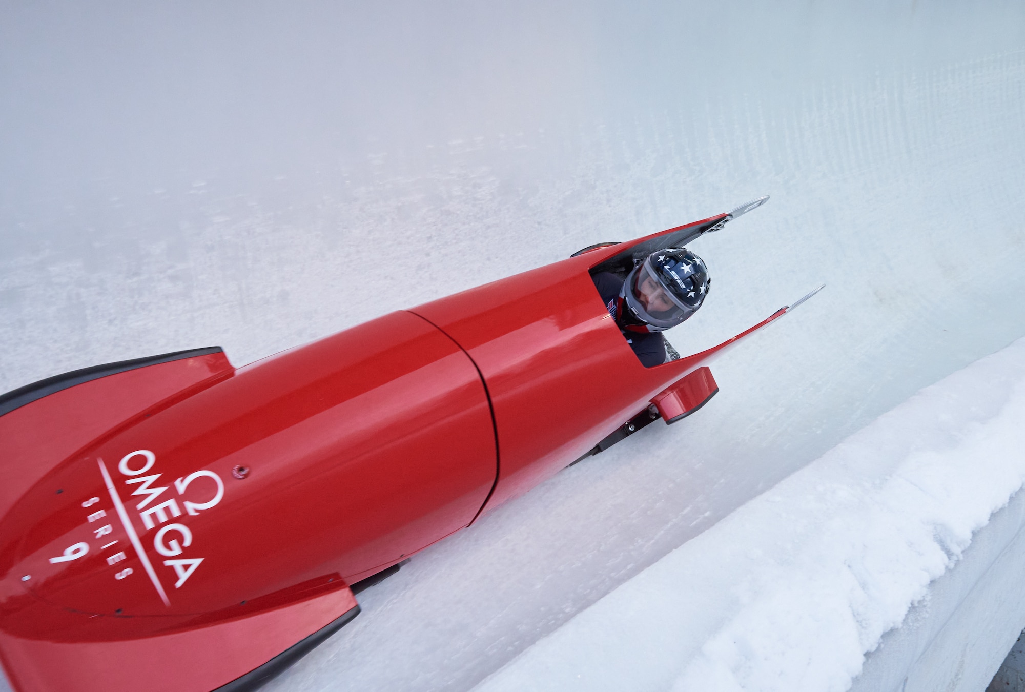 Emily Bradley drives through the "kreisel" corner of the Igls, Austria bobsled.