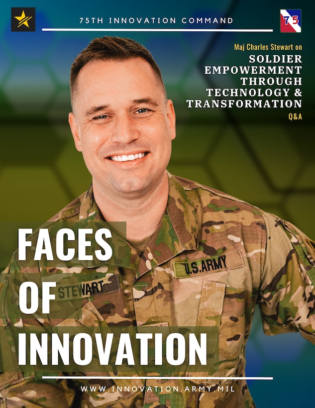 SOLDIER EMPOWERMENT THROUGH TECHNOLOGY AND TRANSFORMATION: A Q&A WITH MAJ. CHARLES STEWART

The 75th Innovation Command proudly presents "Faces of Innovation," a monthly feature Q&A series that highlights the vision, mission and capabilities of the 75th IC through the eyes of one of its stellar Soldiers.

Maj. Charles Stewart with the Mountain View Detachment kicks off the series with a candid discussion about the challenges and opportunities of modernizing and humanizing systems to enhance readiness, streamline processes and bolster recruitment and retention.

Make Ready!


Design and photo illustrations by Staff Sgt. John Carkeet IV, 75th Innovation Command