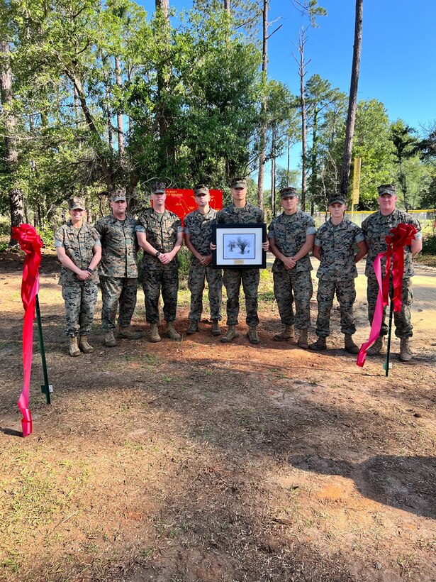 Marine Corps Logistics Base Albany worked with 8th Engineer Support Battalion from Marine Corps Base Camp Lejeune in North Carolina to construct a new endurance course at the southwest Georgia installation. The project demonstrates a commitment to camaraderie and physical fitness, and officially opened up for use on Thursday after 20 days of construction. (U.S. Marine Corps photo by Jennifer Parks)