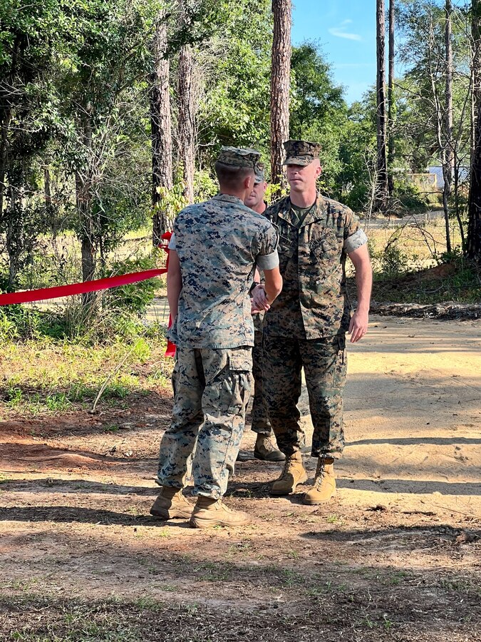 Marine Corps Logistics Base Albany worked with 8th Engineer Support Battalion from Marine Corps Base Camp Lejeune in North Carolina to construct a new endurance course at the southwest Georgia installation. The project demonstrates a commitment to camaraderie and physical fitness, and officially opened up for use on Thursday after 20 days of construction. (U.S. Marine Corps photo by Jennifer Parks)