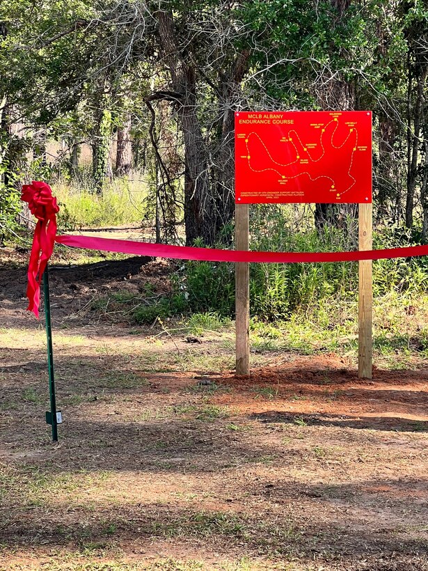 Marine Corps Logistics Base Albany worked with 8th Engineer Support Battalion from Marine Corps Base Camp Lejeune in North Carolina to construct a new endurance course at the southwest Georgia installation. The project demonstrates a commitment to camaraderie and physical fitness, and officially opened up for use on Thursday after 20 days of construction. (U.S. Marine Corps photo by Jennifer Parks)