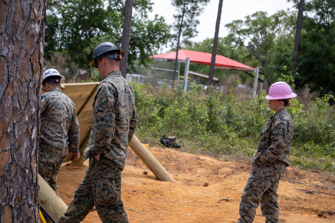 Marine Corps Logistics Base Albany worked with 8th Engineer Support Battalion from Marine Corps Base Camp Lejeune in North Carolina to construct a new endurance course at the southwest Georgia installation. The project demonstrates a commitment to camaraderie and physical fitness, and officially opened up for use on Thursday after 20 days of construction. (U.S. Marine Corps photo by Jonathan Wright)